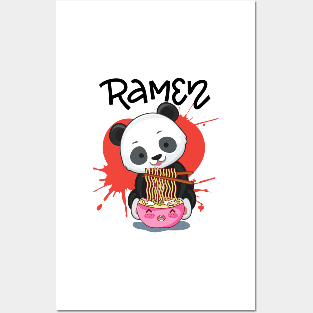 Panda Eat Ramen - Cute Animal Friendly Panda Wall Art by Prossori